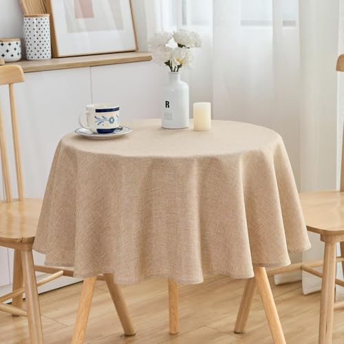 SPRICA Runde Tischdecke 120 cm Durchmesser Wasserabweisend mit Leinenstruktur, Fleckenabweisend, Abwischbar, Einfarbige Kreisabdeckung, Weizenfarben von SPRICA