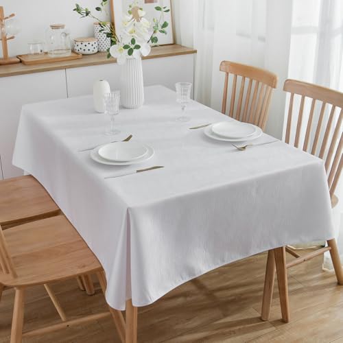 SPRICA Weiß Jacquard-Tischdecke Rechteckige 300x150cm, wasserabweisend, einfarbig, hochwertig & weich, Wasserfluss-Musterdesign, maschinenwachbar von SPRICA