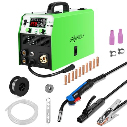 SPRIGHOLLY MIG Schweißgerät 250Amp MIG MAG,LED Digital Display Synergic MIG 230V, 6 in 1 Gas MIG/Gasless Flux Core MIG/Stick/Lift TIG/Spot Welding/Spool Gun Multi Process Welders von SPRIGHOLLY