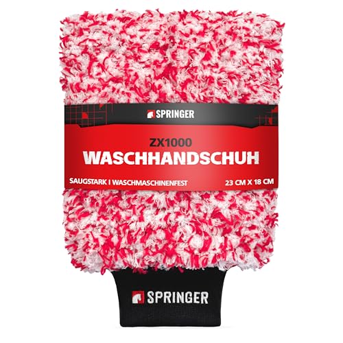 SPRINGER ZX1000 - - Autowaschhandschuh - - Felgen-Handschuh 100% kratzfrei & oberflächenschonend - - Weich & saugstark - - Mikrofaser Reinigungshandschuh - - Waschhandschuh für Auto, Motorrad & Co. von SPRINGER