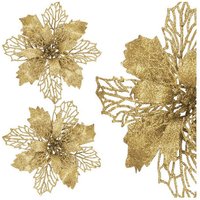 Kunstblume Weihnachtsstern künstliche Poinsettie 14 x 16 cm Goldfarben Glitzer Weihnachtsbaumschmuck - Springos Kunstblume Weihnachtsstern künstliche Poinsettie 14 x 16 cm Goldfarben Glitzer Weihnachtsbaumschmuck - Springos von SPRINGOS