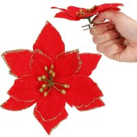 Poinsettia - künstliche Blume mit Clip, roter Weihnachtsstern mit Glitzer Poinsettia - künstliche Blume mit Clip, roter Weihnachtsstern mit Glitzer von SPRINGOS