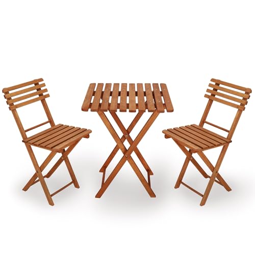 SPRINGOS Balkonset Holz 3-teilig Klappbar 2 Stühle + Tisch Braun Bukholz Imprägniert Wetterfest Gartenset Klappstühle Balkonmöbel Für Terrasse & Balkon Komfortabel Stabil von SPRINGOS