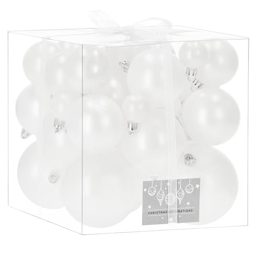 SPRINGOS Baumkugeln 37 Stück Perlweiß Weihnachtskugeln Ø 4,5,6,7,8 cm bruchsicher Dekoration Baumschmuck Christbaumkugeln von SPRINGOS