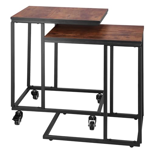 SPRINGOS Beistelltische Couchtische 2er-Set C-Form max. Belastung 75 kg Tisch mit Rollen Für Laptop oder Kaffee Industrie-Design von SPRINGOS