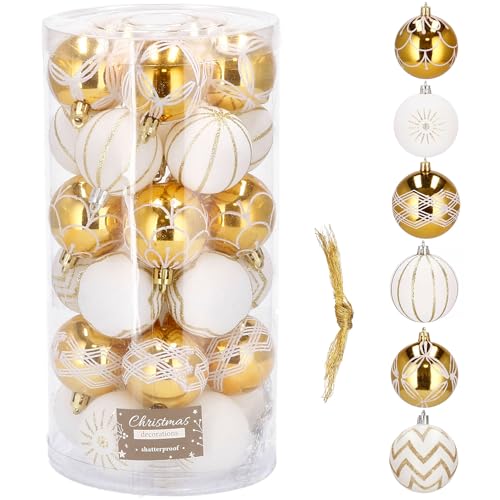 SPRINGOS Christbaumkugel 30 Stück 7 cm Gold, Weiß Ornamente Weihnachtsdeko Weihnachten von SPRINGOS