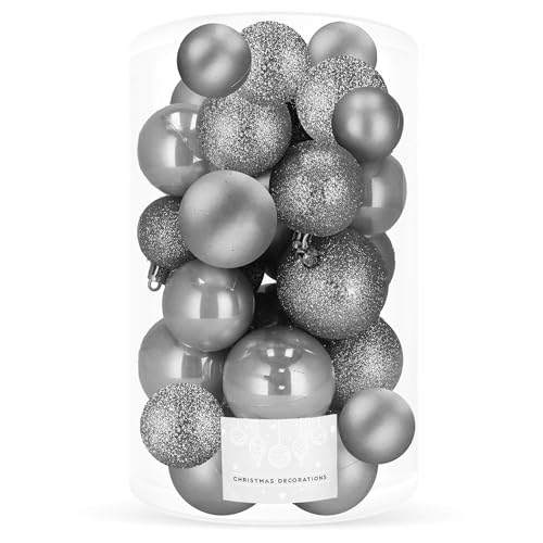 SPRINGOS Christbaumkugel｜Kunstkugel｜30 Stück｜Bruchsicher｜Weihnachtskugel｜Glitzer｜Matt｜Glanz｜Weihnachtsdeko｜Weihnachten (Grau) von SPRINGOS