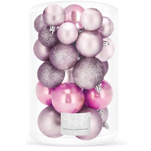 SPRINGOS Christbaumkugel｜Kunstkugel｜30 Stück｜Bruchsicher｜Weihnachtskugel｜Glitzer｜Matt｜Glanz｜Weihnachtsdeko｜Weihnachten (Rosa) von SPRINGOS