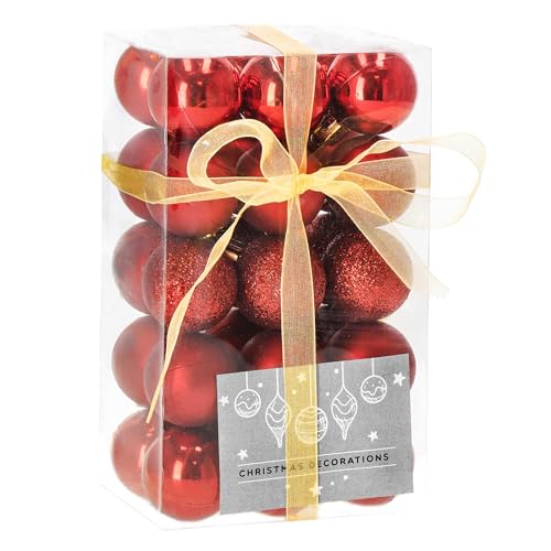 SPRINGOS Christbaumkugeln Kunstkugel 30 Stück bruchsicher Weihnachtskugeln Glitzer Matt Glanz Weihnachtsdeko Weihnachten (Rot) von SPRINGOS