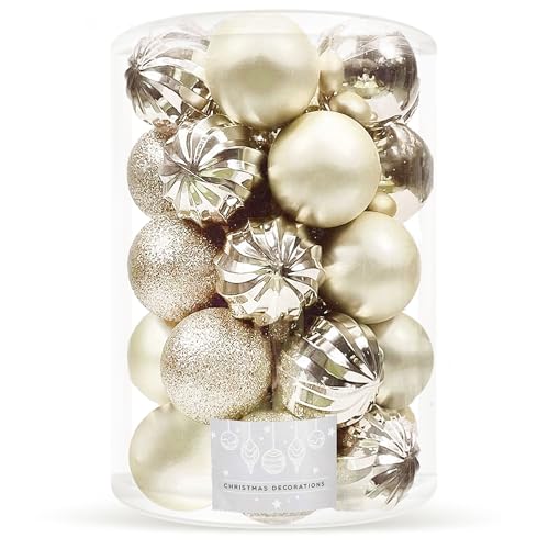 SPRINGOS Christbaumkugeln Kunstkugel 20 Stück Champagner Bruchsicher Weihnachtskugel Glitzer Matt Glanz Weihnachtsdeko Weihnachten (Champagner) von SPRINGOS