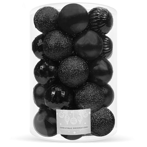 SPRINGOS Christbaumkugeln Kunstkugel 20 Stück schwarz Bruchsicher Weihnachtskugel Glitzer Matt Glanz Weihnachtsdeko Weihnachten (Schwarz) von SPRINGOS