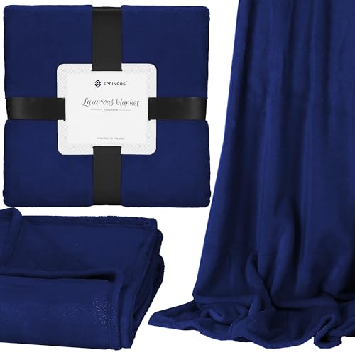 SPRINGOS Decke 200x220 cm Überwurf Wohndecke Tagesdecke Kuscheldecke Royalblau Glatte Oberfläche extra Soft Sofadecke von SPRINGOS