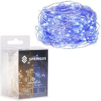 SPRINGOS Draht Lichterkette Silberdraht-Beleuchtung mit 100 LEDs LED-Lichterkette 1000 cm Blau batteriebetrieben Indoor Weihnachten von SPRINGOS