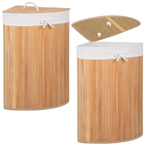 SPRINGOS Eckwäschekorb Wäschesammler mit Deckel 73 L Bambus von SPRINGOS