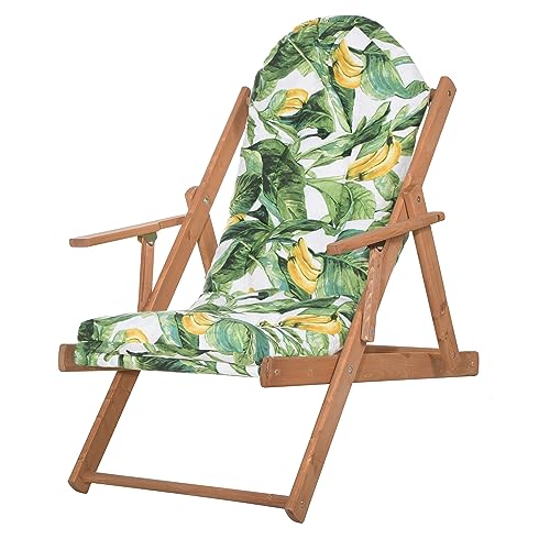 SPRINGOS Faltbarer Gartenstuhl Borneo Holz mit 3-stufiger Rückenlehnenverstellung + Kissen im Blattmuster + Ideal für Garten, Terrasse, Balkon, Strand – Bequem & Stilvoll von SPRINGOS