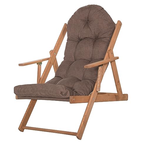 SPRINGOS Faltbarer Gartenstuhl Borneo aus Holz + 3-stufige Rückenlehnenverstellung + Kissen mit Blattmuster für Garten, Terrasse & Strand – Klappbar & Bequem von SPRINGOS