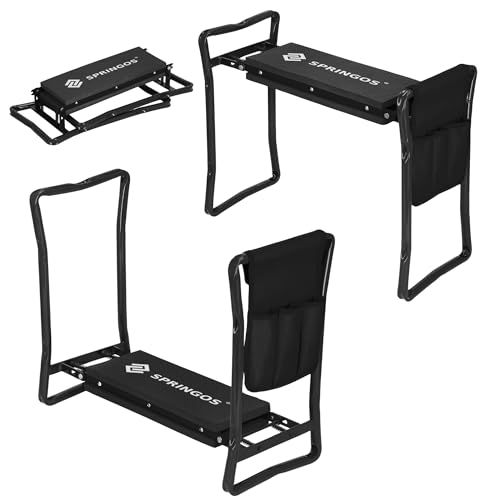 SPRINGOS Gartenhocker klappbar 3-in-1 – Kniebank & Sitzhocker mit Werkzeugtasche – Ergonomische Sitz- & Kniestütze für Gartenarbeit – Stabil & wetterfest – Schwarz von SPRINGOS