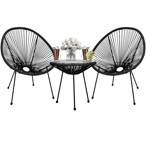 SPRINGOS Gartenstühle Acapulco 2-er-Set PE-Rattan inklusiv Glastisch von SPRINGOS
