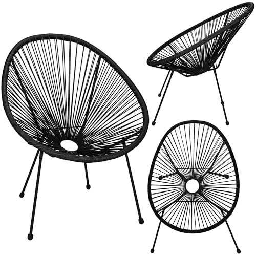 SPRINGOS Acapulco Gartenstuhl Schwarz 73x40,5x87 cm – Rattan-Stuhl mit Metallrahmen, Bequemer Retro-Sessel für Innen & Außen, Trendiger Loungesessel aus PE-Rattan von SPRINGOS