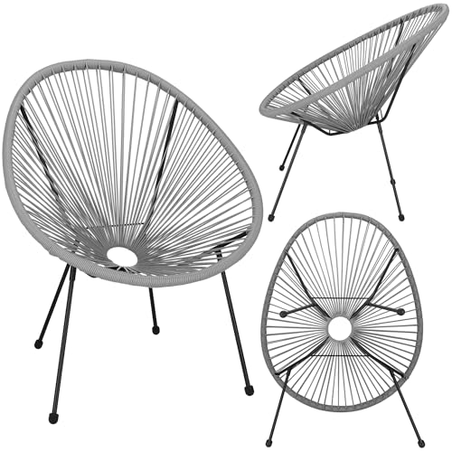 SPRINGOS Acapulco Gartenstuhl Grau 73x40,5x87 cm – Loungesessel aus PE-Rattan mit Metallrahmen, Bequemer Retro-Stuhl für Innen & Außen, Wetterfest & Stabil von SPRINGOS