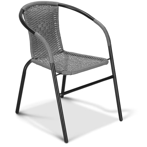 SPRINGOS Gartenstuhl Stapelstuhl Wetterfest 54x53x73 cm – Bistrostuhl Metall mit PP-Geflecht, Outdoor Stühle für Balkon & Terrasse, Robuster Flechtstuhl bis 130 kg belastbar von SPRINGOS