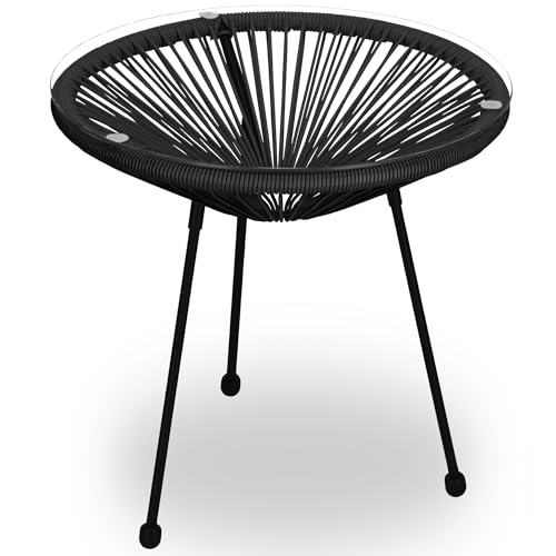 SPRINGOS Gartenmöbel Set Acapulco 2 Stühle & Kaffeetisch 50 cm Rund Schwarz, PE-Rattan Metall Gehärtetes Glas, UV-beständig, Wetterfest, Moderner Stil für Terrasse und Balkon, Einfache Montage von SPRINGOS