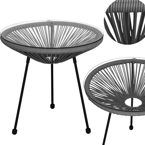 SPRINGOS Gartentisch Beistelltisch mit Glasplatte PE-Rattan 50 x 49 cm von SPRINGOS