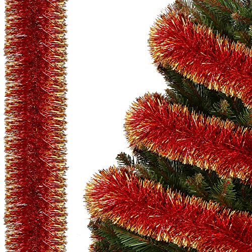 SPRINGOS Girlande für den Weihnachtsbaum zweifarbig rot-Gold 10 cm x 6 m Kunstgirlande Baumboa Weichnachtsgirlande Weihnachtsdeko Treppe Fensterrahmen von SPRINGOS