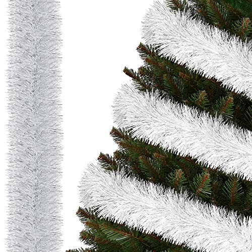 SPRINGOS Girlande für den Weihnachtsbaum zweifarbig weiß silberfarben 7 cm x 6 m Baumboa Weihnachtsgirlande Weihnachtsdeko von SPRINGOS