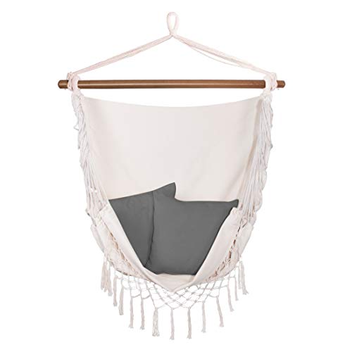 SPRINGOS Hängesessel mit Fransen 2 Kissen Spreizstab Hängematte Schaukelhängematte 130 x 100 cm (Creme) von SPRINGOS