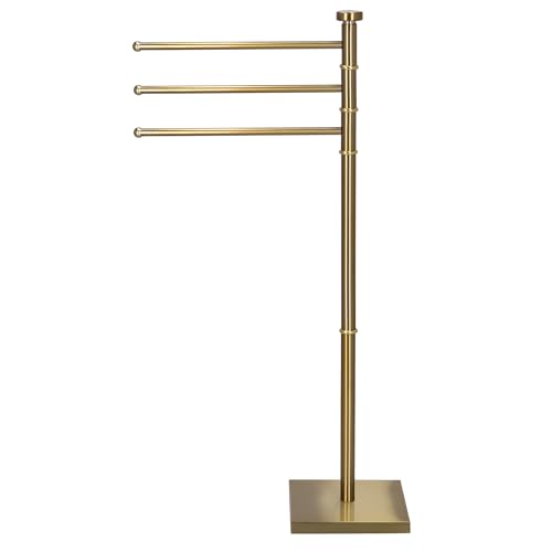 SPRINGOS Handtuchständer Handtuchhalter 3 bewegliche Stangen Freistehend Metall 86 cm Hoch für Handtücher und Badetücher Stabil Viereckiger Standfuß von SPRINGOS