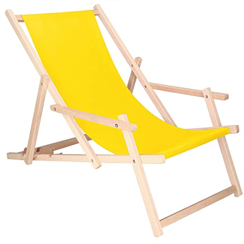 SPRINGOS Holz-Liegestuhl Sonnenliege Gartenliege mit Armlehnen Klappstuhl Freizeitliege von SPRINGOS
