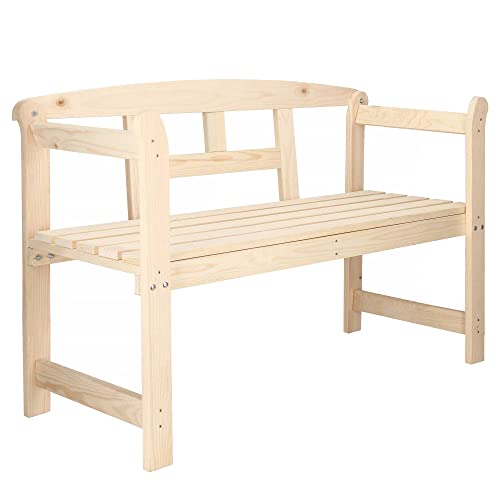 SPRINGOS Holzbank mit Armlehnen für 2 Personen Sitzbank Gartenbank 119 x 45 x 78 cm Landhaus-Stil massiv Rohholz von SPRINGOS