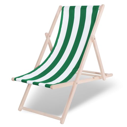 SPRINGOS Klappbare Sonnenliege aus Buchenholz – 3-Fach Verstellbar Liegestuhl mit Sicherheitsverschluss, Massivholz Gartenliege für Balkon, Terrasse & Strand, wetterfest, bis 120 kg, zur Selbstmontage von SPRINGOS