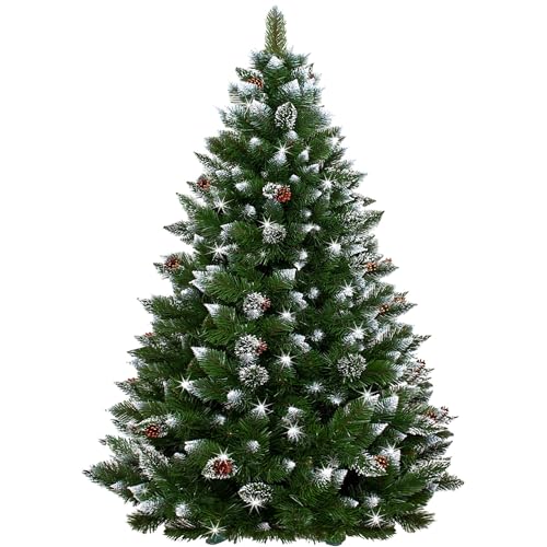 SPRINGOS Künstlicher Premium-Weihnachtsbaum 150 cm Diamantkiefer mit Kunstschnee und echten Zapfen Winter-Optik von SPRINGOS