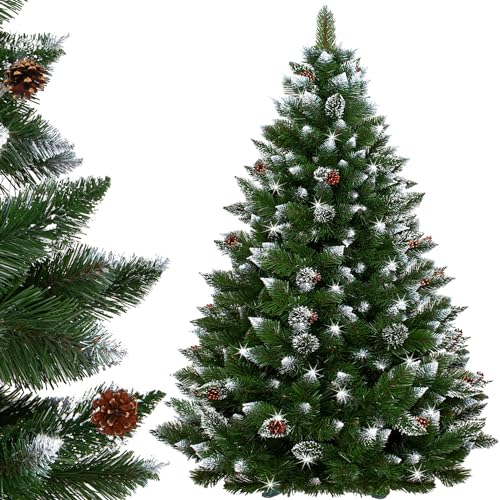 SPRINGOS Künstlicher Premium-Weihnachtsbaum 180 cm Diamantkiefer mit Kunstschnee und echten Zapfen Winter-Optik von SPRINGOS