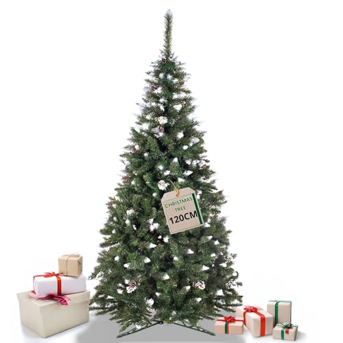 SPRINGOS Künstlicher Weihnachtsbaum Diamantkiefer Kunstschnee echte Zapfen 120 cm von SPRINGOS