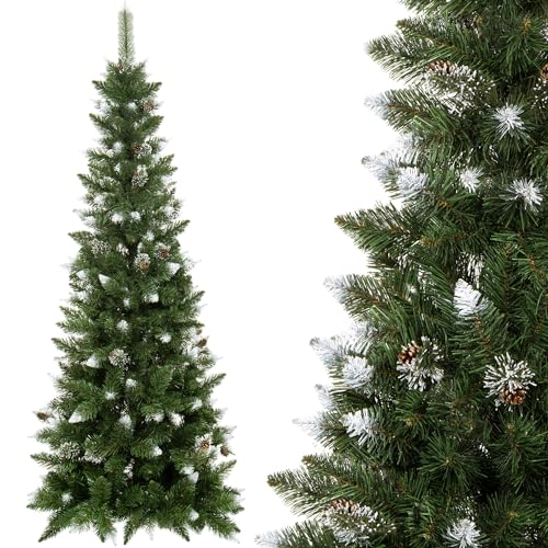 SPRINGOS Künstlicher Weihnachtsbaum Diamantkiefer Slim Kunstschnee und Zapfen 220 cm von SPRINGOS