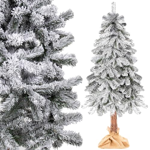 SPRINGOS Künstlicher Weihnachtsbaum Fichte mit Naturstamm Kunstschnee 180 cm von SPRINGOS