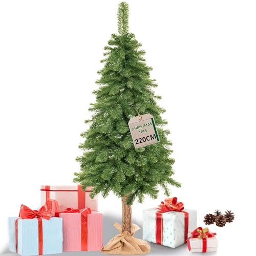 SPRINGOS Künstlicher Weihnachtsbaum Kiefer Naturstamm Jutesack 220 cm Naturzapfen von SPRINGOS