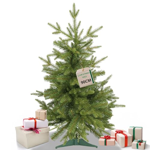 SPRINGOS Künstlicher Weihnachtsbaum wie Echt mit Ständer 90 cm Nachbildung der Fichte Dichter Christbaum Eleganter Weihnachtsbaum aus Kunststoff von SPRINGOS