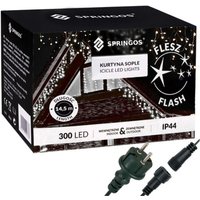 SPRINGOS LED-Lichtvorhang 300 LED Flash Funktion 14,5 m Kaltweiß Weihnachtsbeleuchtung Balkon Lichterkette Deko Beleuchtung Netzstromversorgung von SPRINGOS