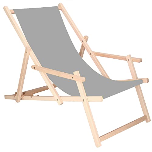 SPRINGOS Liegestuhl aus Buchenholz Sonnenliege Gartenliege mit Armlehnen Strandliege von SPRINGOS
