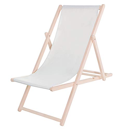 SPRINGOS Liegestuhl klappbar Massivholz Sonnenliege für Garten und kleinen Balkon Sicherheitssystem 3 Positionen Klappbar Holzliegestuhl mit Textilgewebe von SPRINGOS