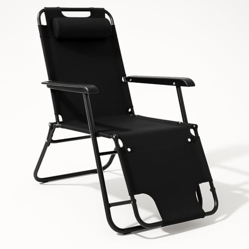 SPRINGOS Gartenliege extra hoch klappbar - Sonnenliege Balkon mit Liegefunktion & Kopfkissen - Relaxsessel Outdoor, Kippliege Garten wetterfest & klappbare Bäderliege - 60 x 120 x 85 cm von SPRINGOS