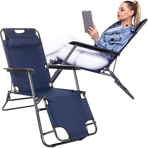 SPRINGOS Liegestuhl klappbar - Gartenliege extra hoch mit Liegefunktion & ergonomischem Kopfkissen - Relaxliege wetterfest für Balkon & Garten - 60 x 120 x 85 cm von SPRINGOS