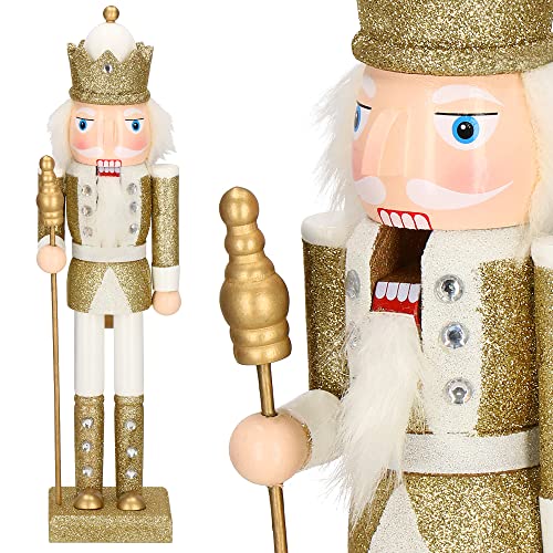 SPRINGOS Nussknacker Figur aus Holz Soldat Höhe: 38 cm mit langem Bart und Glitter Weihnachten Weihnachtsdekoration von SPRINGOS