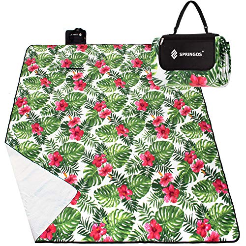 SPRINGOS Picknickdecke Campingdecke mit wasserfester Unterseite Faltbare Große Strandecke Reißverschlusstasche und Tragegriff 300 x 200 cm Hibiskus Blumen von SPRINGOS