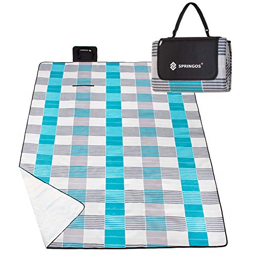 SPRINGOS Picknickdecke Campingdecke mit wasserfester Unterseite Faltbare Strandecke Reißverschlusstasche und Tragegriff 200 x 240 cm kariert von SPRINGOS