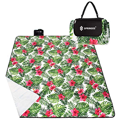 SPRINGOS Picknickdecke Campingdecke mit wasserfester Unterseite Faltbare Strandecke Reißverschlusstasche und Tragegriff Hibiskus Blumen 200 x 200 cm von SPRINGOS